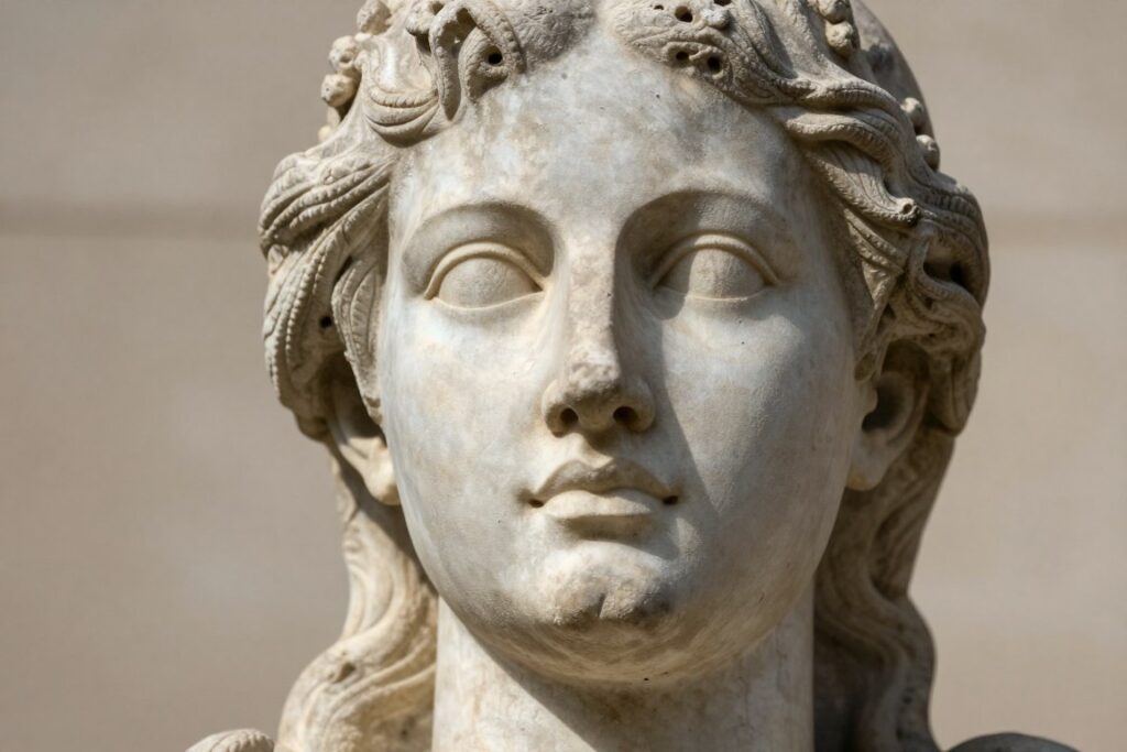 Escultura clásica de piedra que representa la serenidad y la firmeza